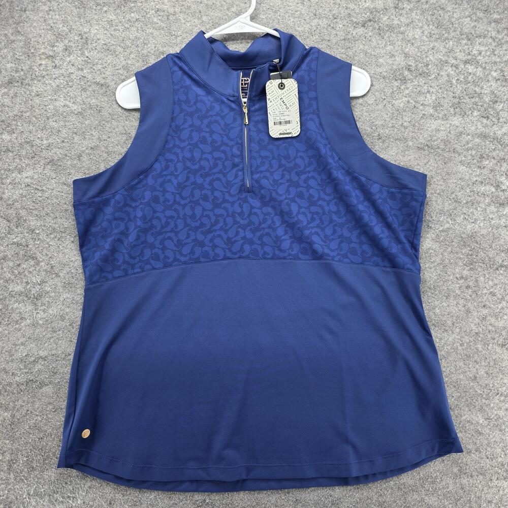 EP New York Golf Shirt Womens XL Blue Sleeveless Zip Mock Polo NWT